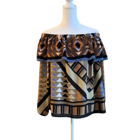 H&M Off Shoulder Boho Tribal Print Top Size 14 - Picture 1 of 6